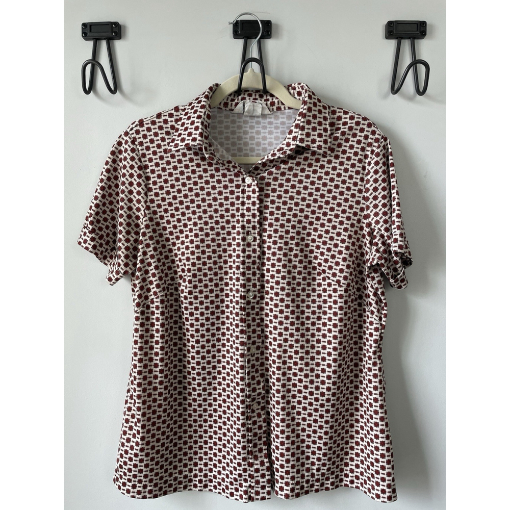 Vintage Sears The Shirt PermaPress Polyester Patterned Button Up Shirt Size 38